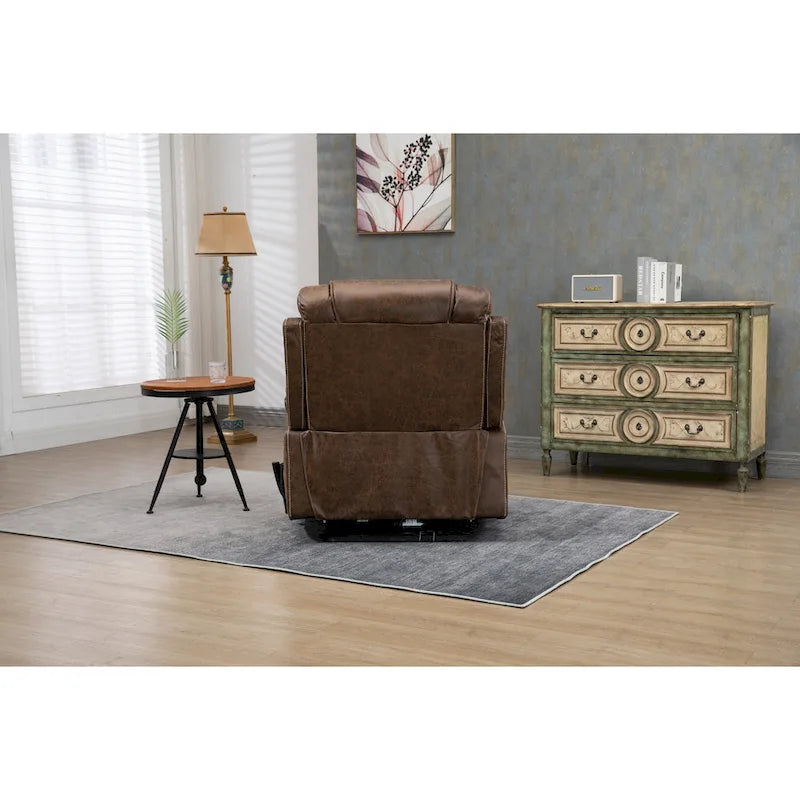 Brown PU Leather Power Lift Recliner with Massage and Heating - 400 lbs Capacity