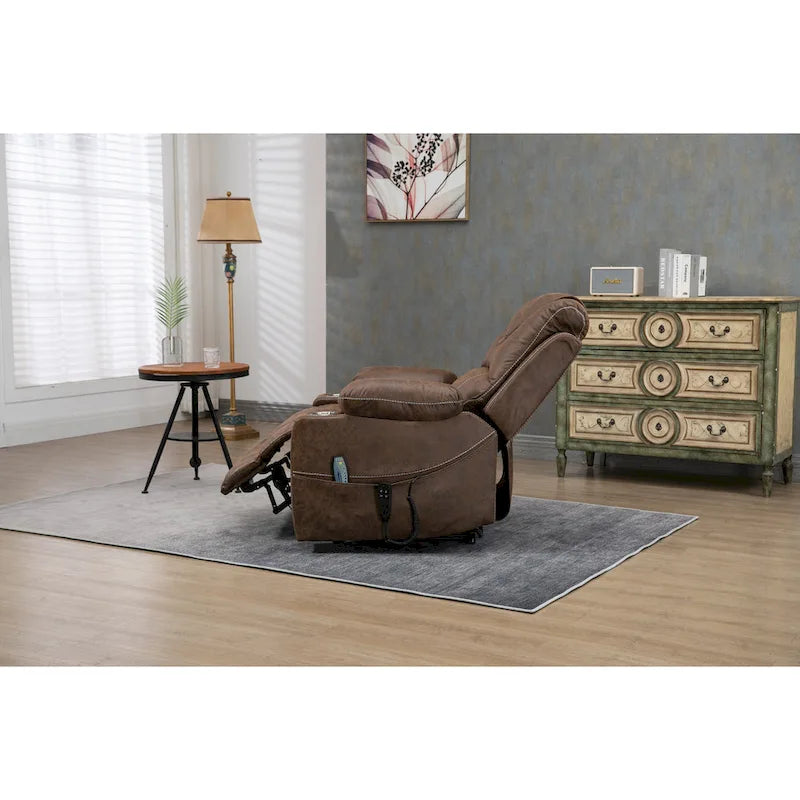 Brown PU Leather Power Lift Recliner with Massage and Heating - 400 lbs Capacity