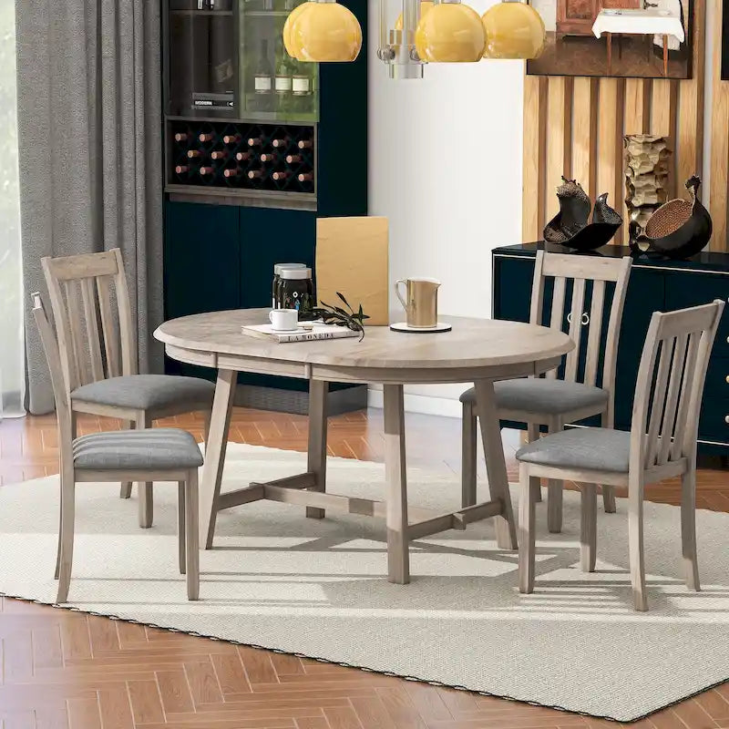 Gray Round Extendable Dining Set for 4