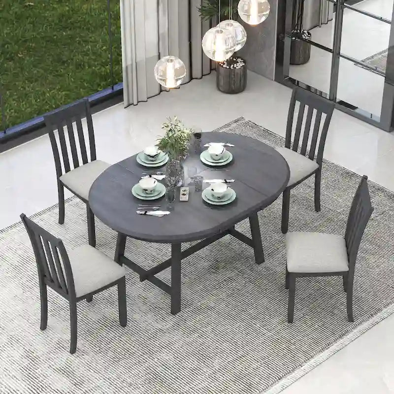 Gray Round Extendable Dining Set for 4