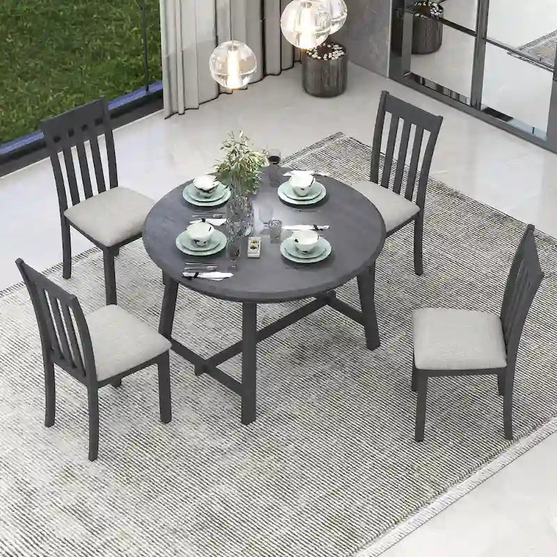 Gray Round Extendable Dining Set for 4