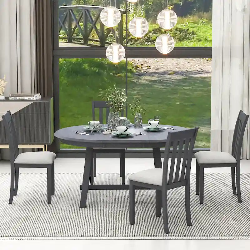 Gray Round Extendable Dining Set for 4