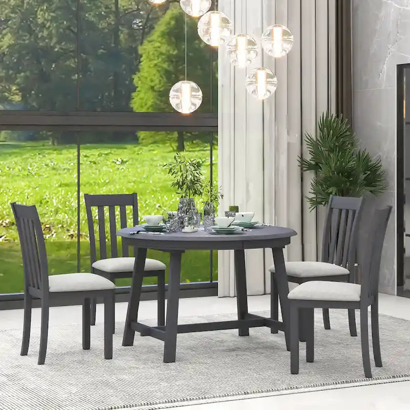 Gray Round Extendable Dining Set for 4