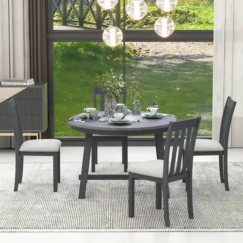Gray Round Extendable Dining Set for 4