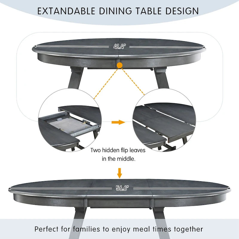Gray Round Extendable Dining Set for 4