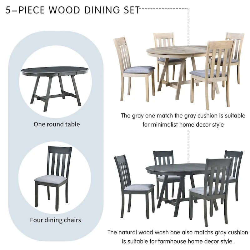Gray Round Extendable Dining Set for 4