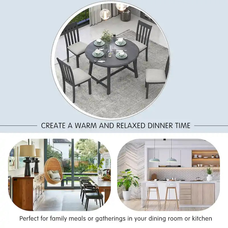 Gray Round Extendable Dining Set for 4