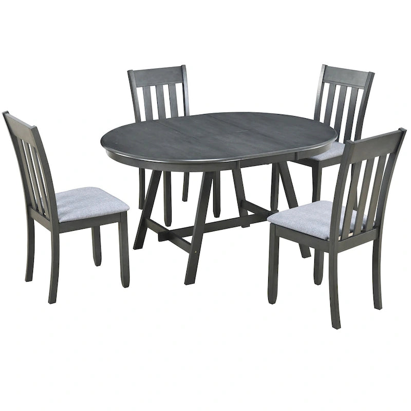 Gray Round Extendable Dining Set for 4
