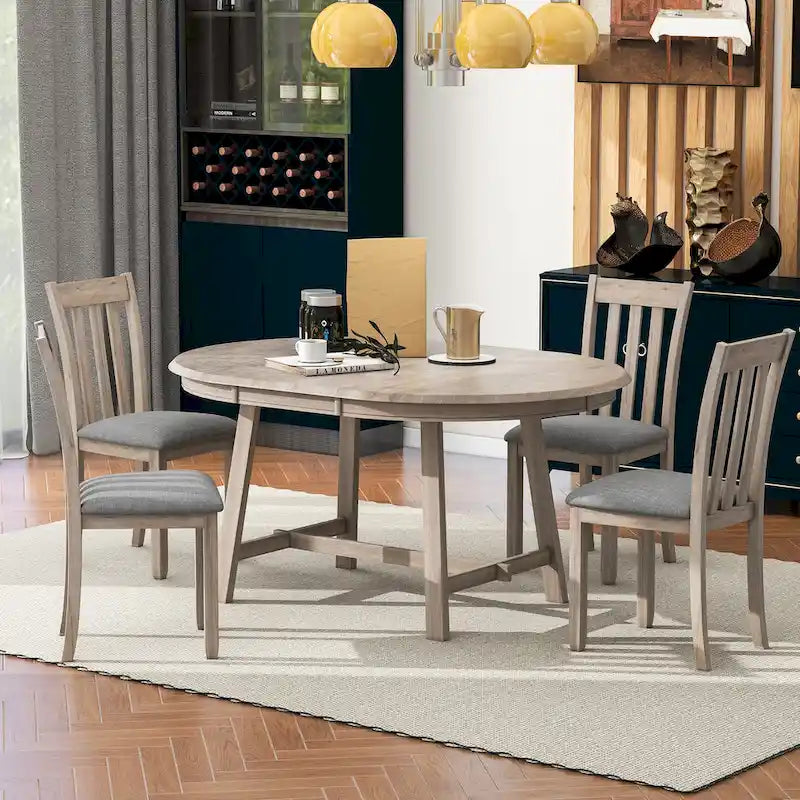 Gray Round Extendable Dining Set for 4