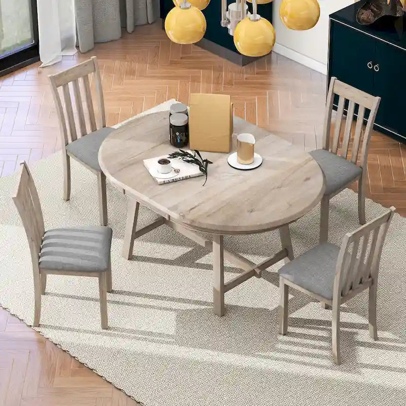 Gray Round Extendable Dining Set for 4