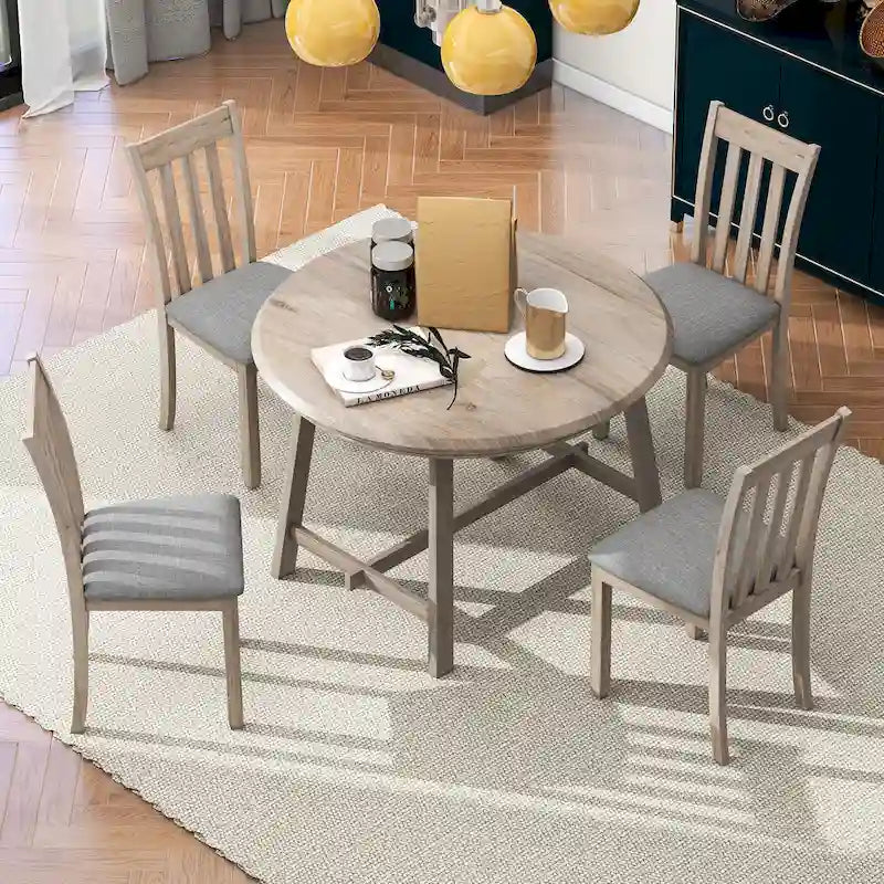 Gray Round Extendable Dining Set for 4