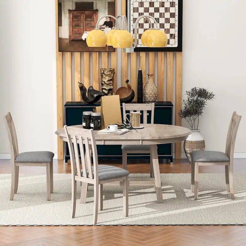 Gray Round Extendable Dining Set for 4