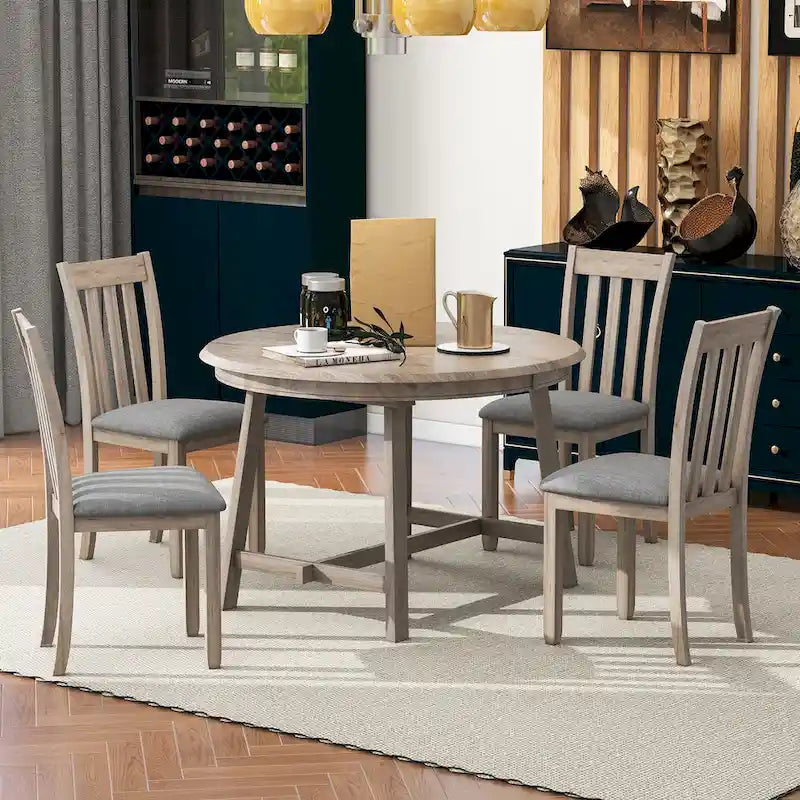 Gray Round Extendable Dining Set for 4