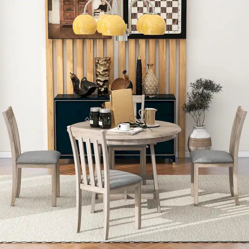 Gray Round Extendable Dining Set for 4