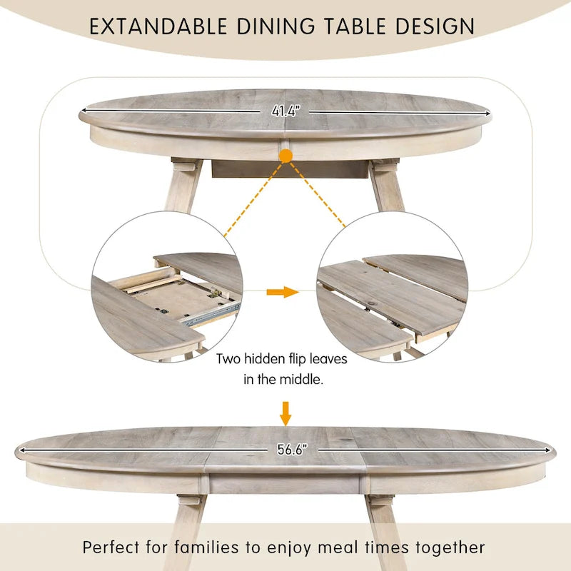 Gray Round Extendable Dining Set for 4