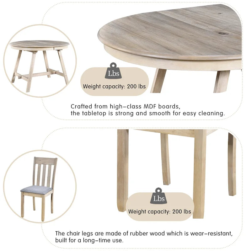 Gray Round Extendable Dining Set for 4