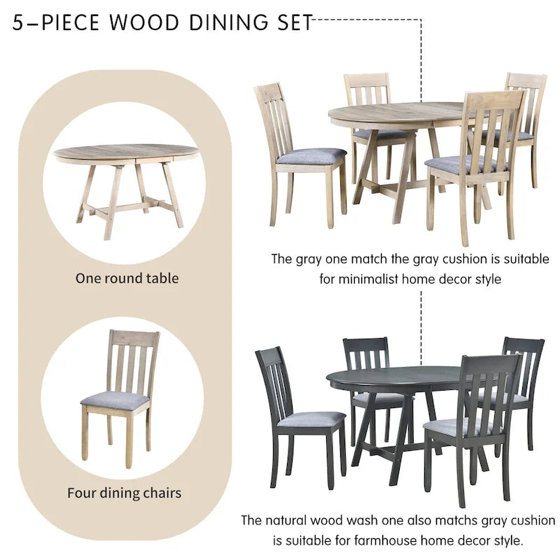 Gray Round Extendable Dining Set for 4