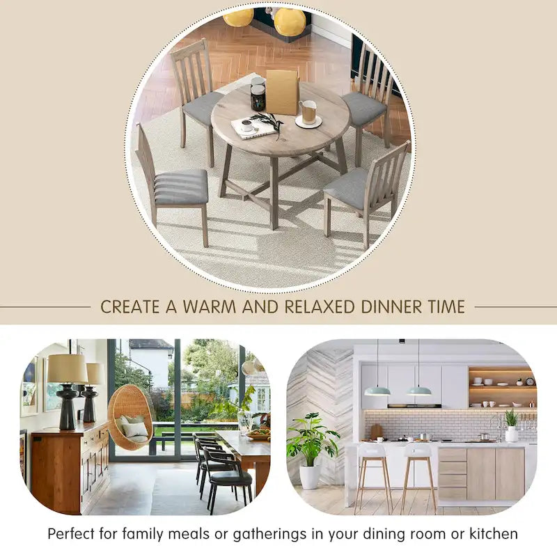 Gray Round Extendable Dining Set for 4