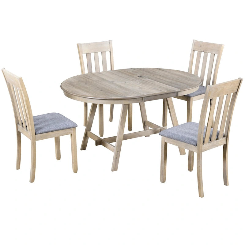Gray Round Extendable Dining Set for 4