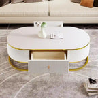 47.2  Modern Coffee Table with Gold Metal Decor and Integrated Drawers