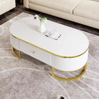 47.2  Modern Coffee Table with Gold Metal Decor and Integrated Drawers