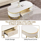 47.2  Modern Coffee Table with Gold Metal Decor and Integrated Drawers