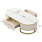 47.2  Modern Coffee Table with Gold Metal Decor and Integrated Drawers