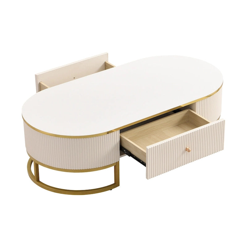 47.2  Modern Coffee Table with Gold Metal Decor and Integrated Drawers