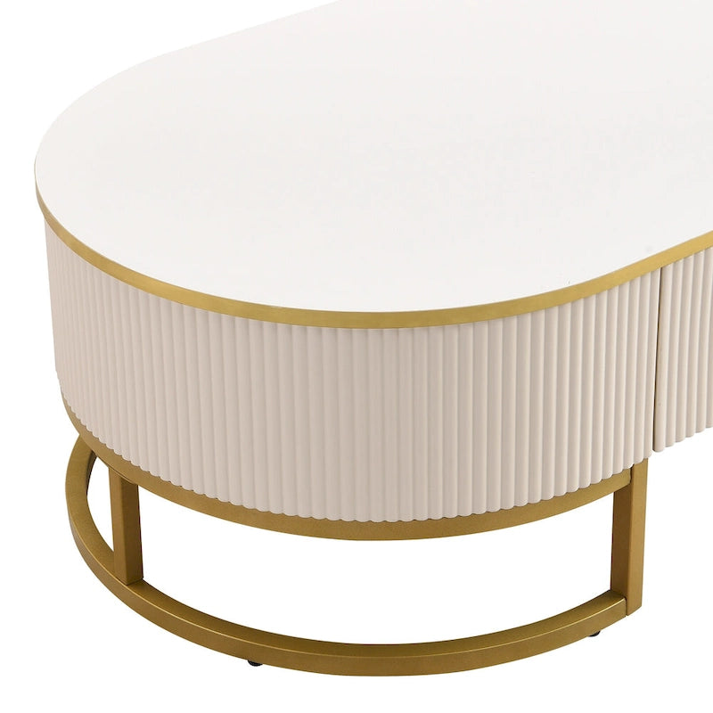47.2  Modern Coffee Table with Gold Metal Decor and Integrated Drawers