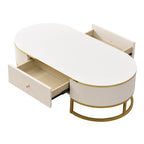 47.2  Modern Coffee Table with Gold Metal Decor and Integrated Drawers