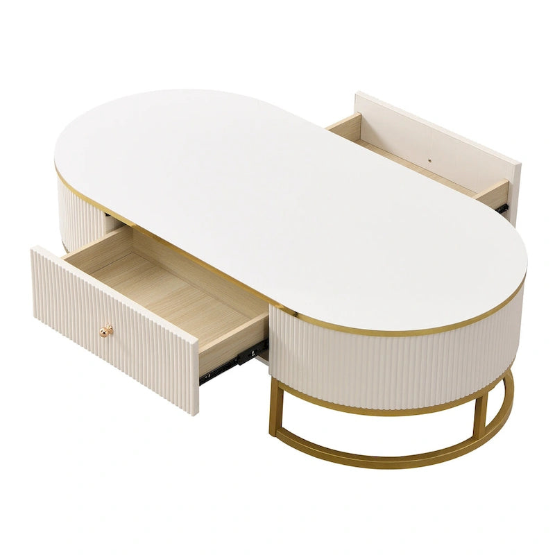 47.2  Modern Coffee Table with Gold Metal Decor and Integrated Drawers