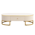 47.2  Modern Coffee Table with Gold Metal Decor and Integrated Drawers