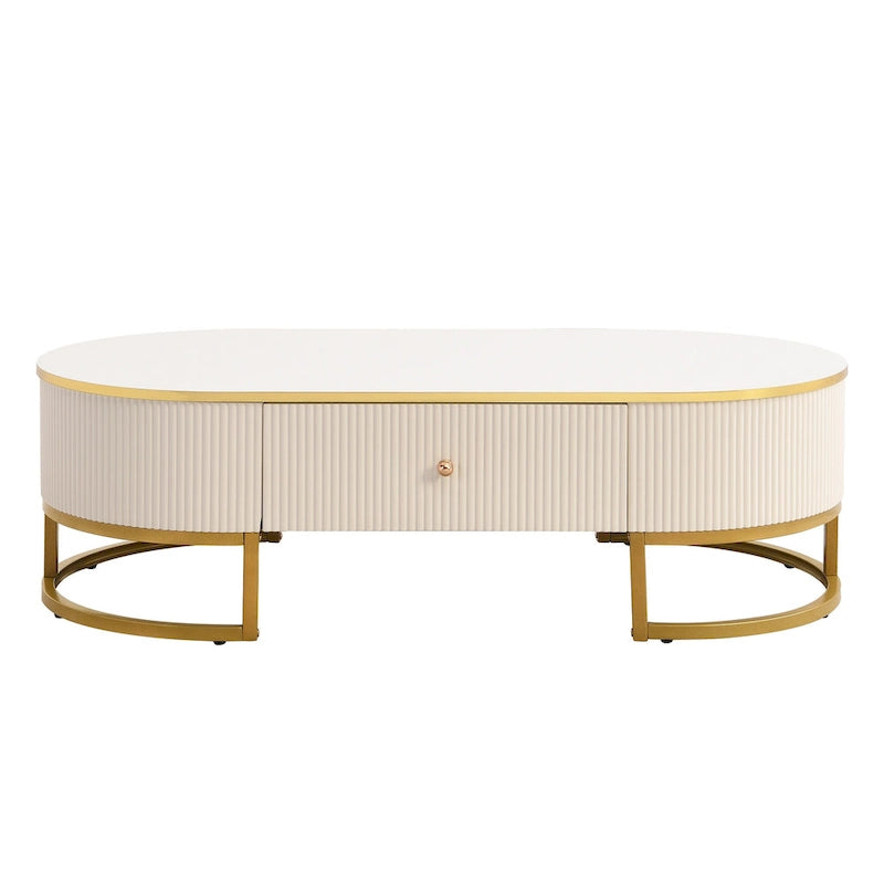 47.2  Modern Coffee Table with Gold Metal Decor and Integrated Drawers
