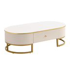 47.2  Modern Coffee Table with Gold Metal Decor and Integrated Drawers