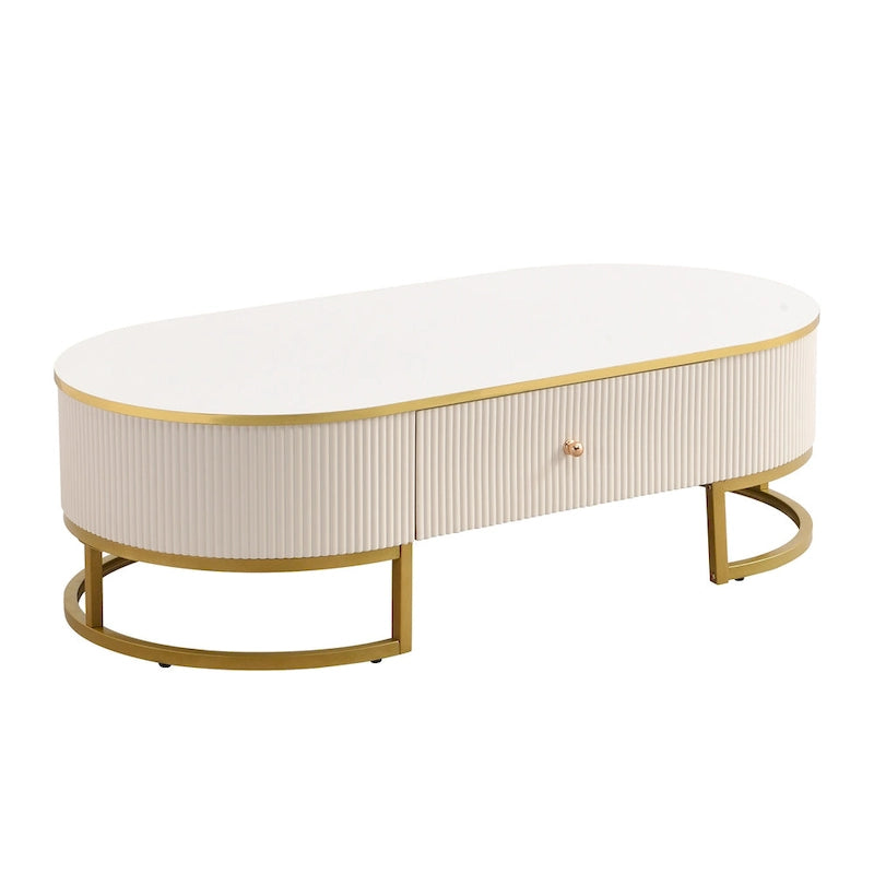 47.2  Modern Coffee Table with Gold Metal Decor and Integrated Drawers