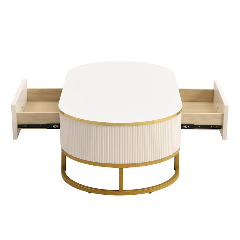 47.2  Modern Coffee Table with Gold Metal Decor and Integrated Drawers