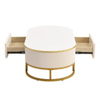 47.2  Modern Coffee Table with Gold Metal Decor and Integrated Drawers