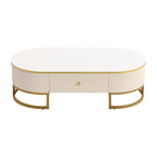 47.2  Modern Coffee Table with Gold Metal Decor and Integrated Drawers