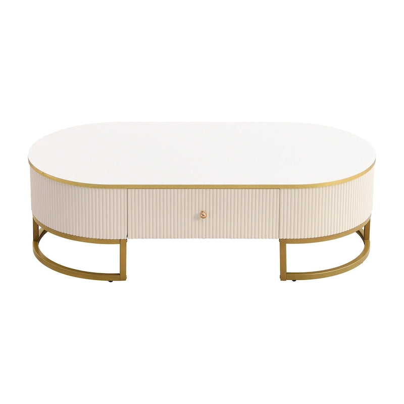 47.2  Modern Coffee Table with Gold Metal Decor and Integrated Drawers