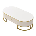 47.2  Modern Coffee Table with Gold Metal Decor and Integrated Drawers