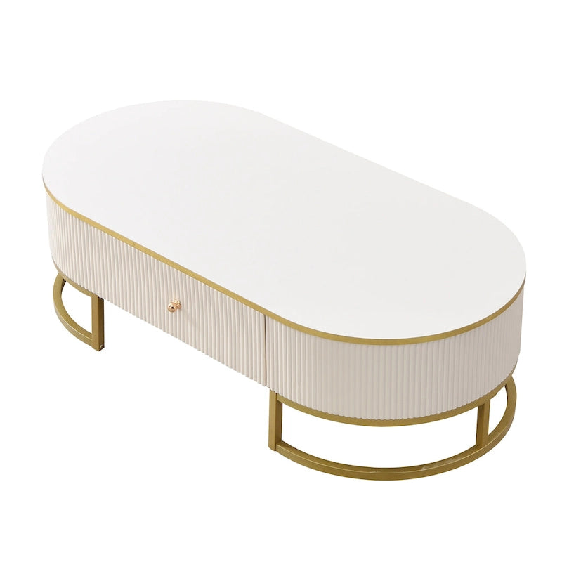 47.2  Modern Coffee Table with Gold Metal Decor and Integrated Drawers