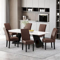 Button-Tufted Upholstered Dining Chairs, Set of 6, Mid-Century Modern Faux Leather