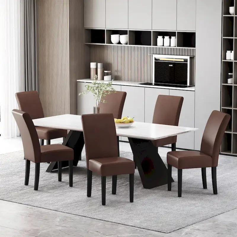 Button-Tufted Upholstered Dining Chairs, Set of 6, Mid-Century Modern Faux Leather
