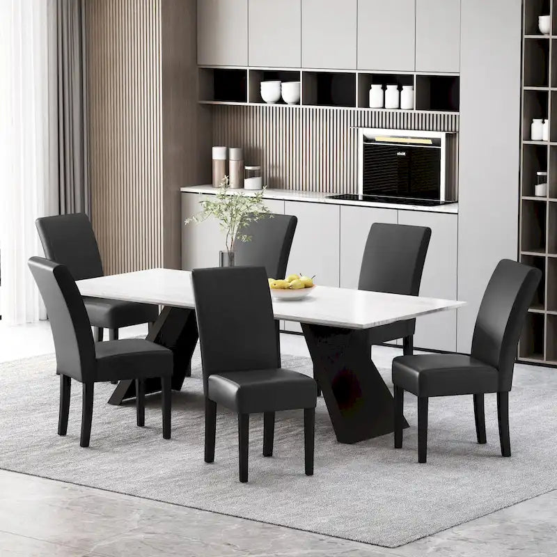 Button-Tufted Upholstered Dining Chairs, Set of 6, Mid-Century Modern Faux Leather
