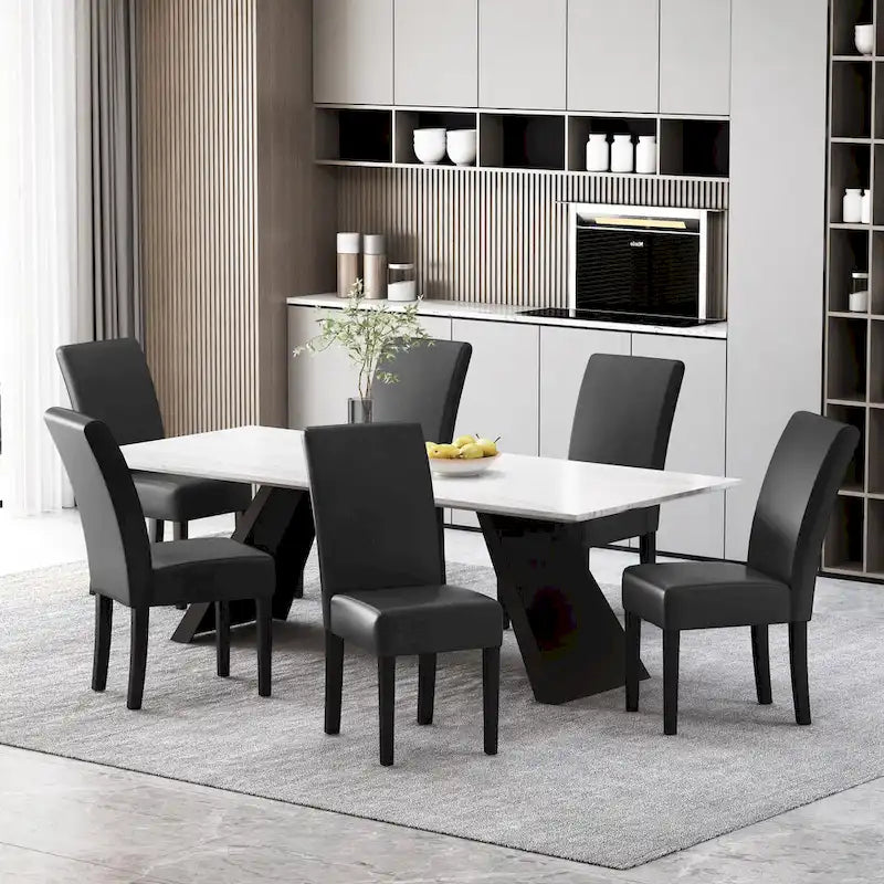Button-Tufted Upholstered Dining Chairs, Set of 6, Mid-Century Modern Faux Leather