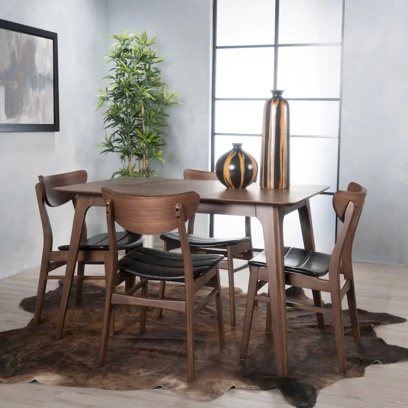Wooden rectangular dining table and chairs