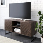 47" Herringbone Wood TV Stand with Storage - Rustic Brown