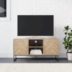 47" Herringbone Wood TV Stand with Storage - Rustic Brown