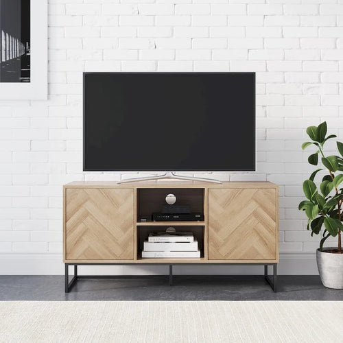 47" Herringbone Wood TV Stand with Storage - Rustic Brown