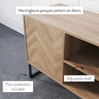 47" Herringbone Wood TV Stand with Storage - Rustic Brown